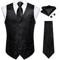 Chaleco de traje de Cachemira para hombre, chaleco de esmoquin para fiesta de boda, color negro, rosa y rojo, corbata, pañuelo, gemelos, chaqueta sin mangas