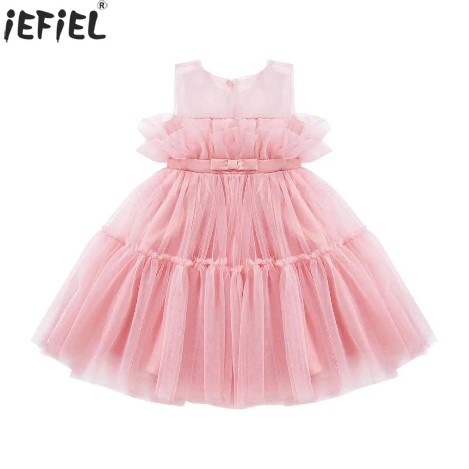 

2022 Latest White Ball Gown for Kids Girls Elegant Sleeveless Round Neck Tulle Tutu Flower Girls Dress Teenage Girl Dating Wear