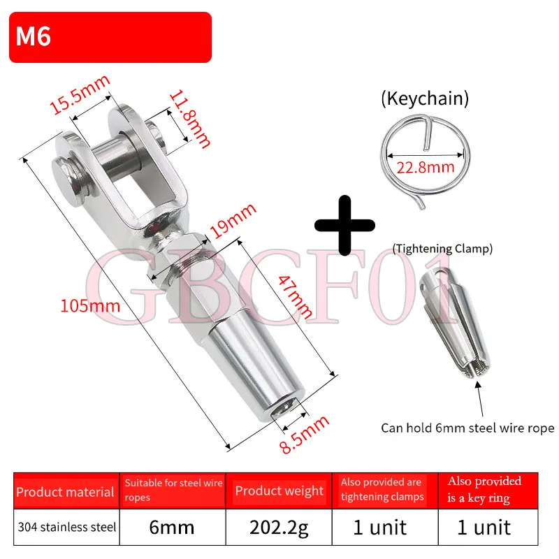Stainless Steel Fork Connector Wire Rope Cable Terminal Tensioning Fitting Railing Adjuster M3 M4 M5 M6 M8