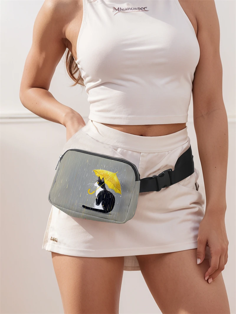 

1pc，gray black cat fashionable adjustable crossbody bag, neutral sports waist bag, suitable for running