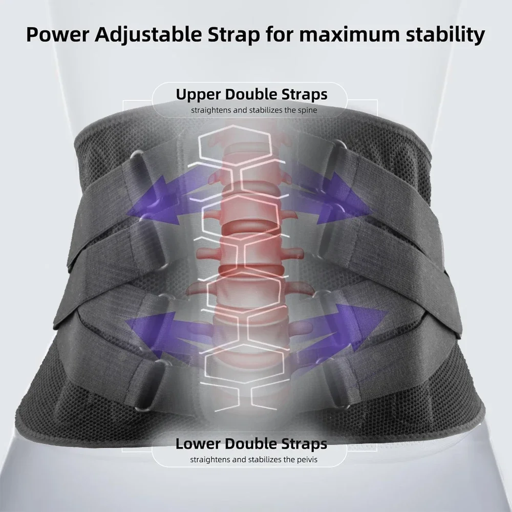 Heavy Duty Back Brace, Herniated Disc, Scoliosis, Pulley System Lumbar Support Belt with Aluminum Stays for Lifting Work Fitness