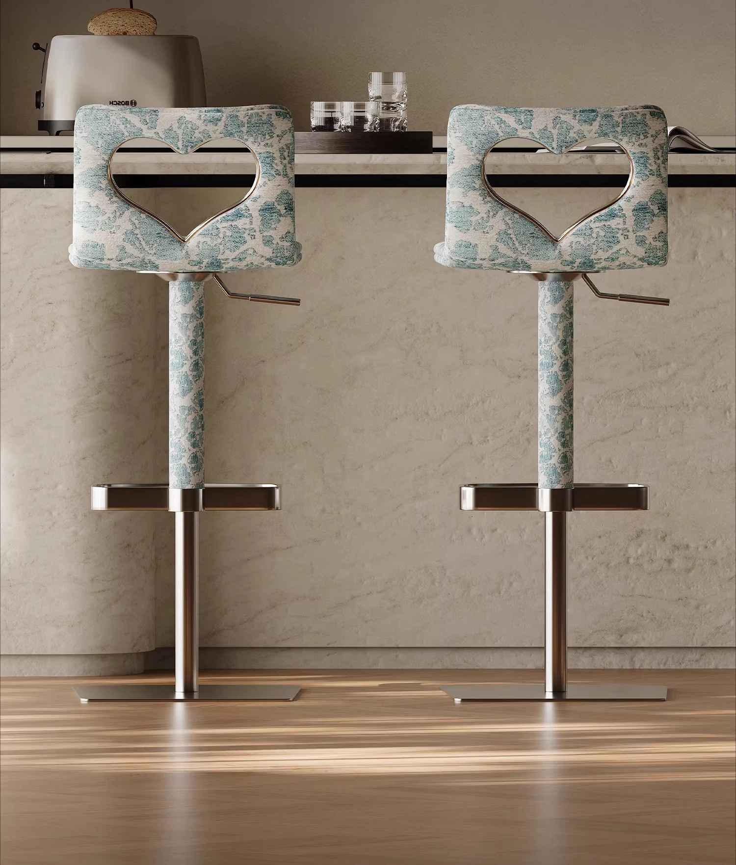 

Italian minimalist mountain bar chair fabric high chair home living room liftable stainless steel designer patent model