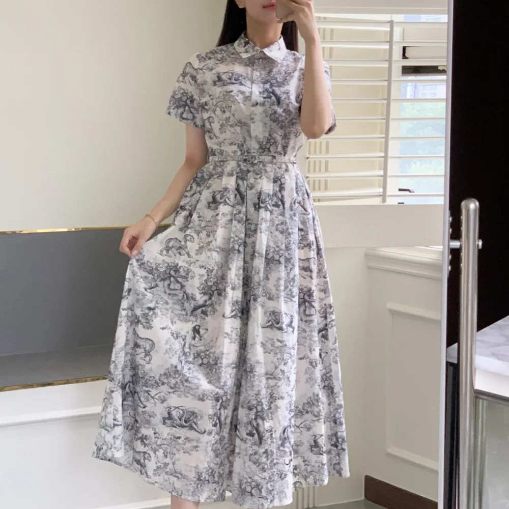 فستان رسم زيتي بتصميم رجعي بتأثيرات الغسيل بالحبر، أناقة فريدة من نوعها، فستان صيفي من القطن 00%، موضة نسائية. #4