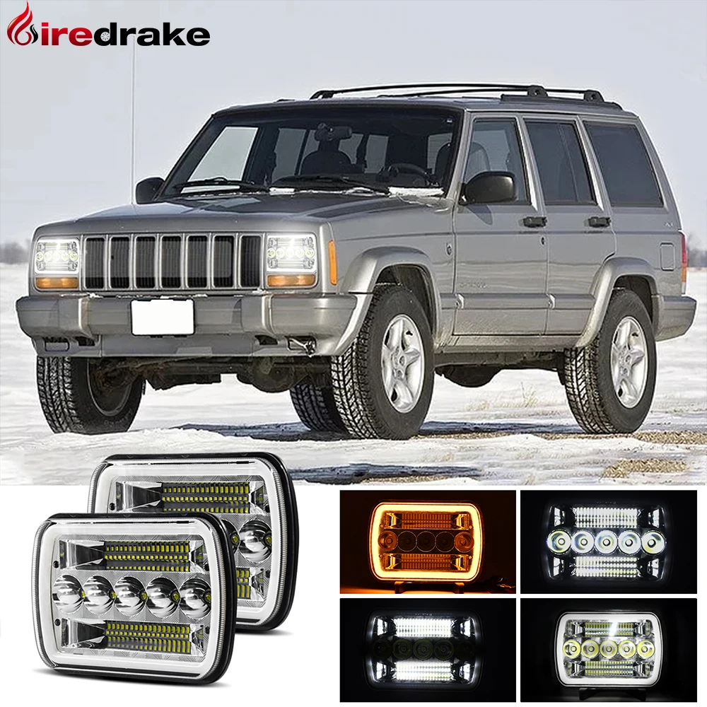 Firedrake 2pcs 200W Square 7-inch Wrangler 6x7LED Truck headlights SUV headlights H4 4300K/6000K 30000LM 5x7