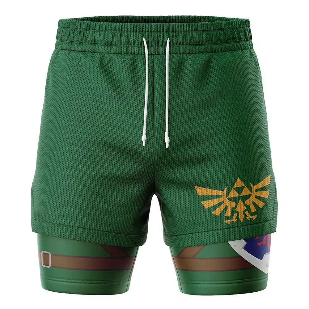 2026 Summer Bandai Link Men's Cosplay Shorts Double-layer Two-in-one Shorts Quick-drying Fake Two-piece Unisex Shorts