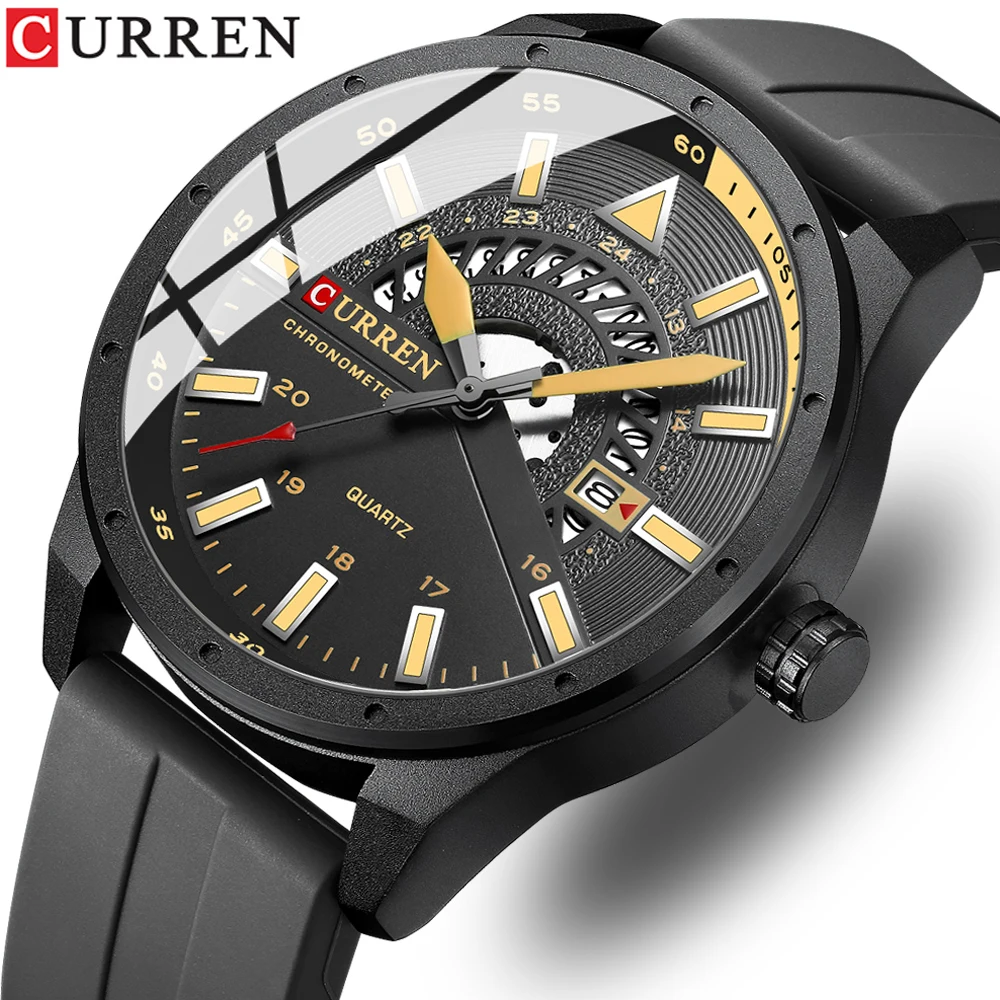 CURREN Popular Silicone Strap Male Quartz Watches Fashion Casual Waterproof Wristwatches for Men Automatic Date Military Clock