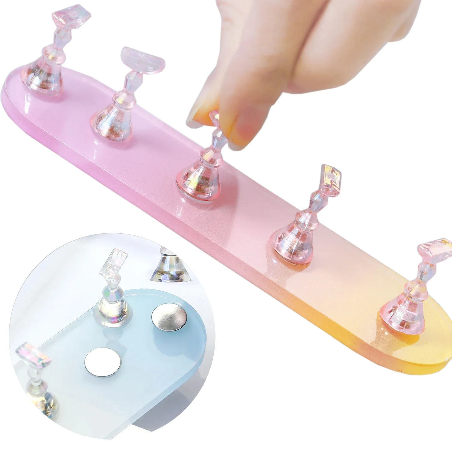 Gradient Aurora Oval Nail Practice Stand with Magnet Base Nail Tips Display Holder Nail Art Decoration Tools