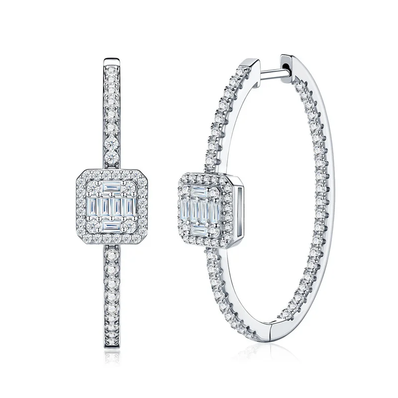 

ZFSILVER Fashion Trendy Classic 925 Silver Color D Moissanite Circle Square Earring Charms Women Accessories Jewelry Gift E17009