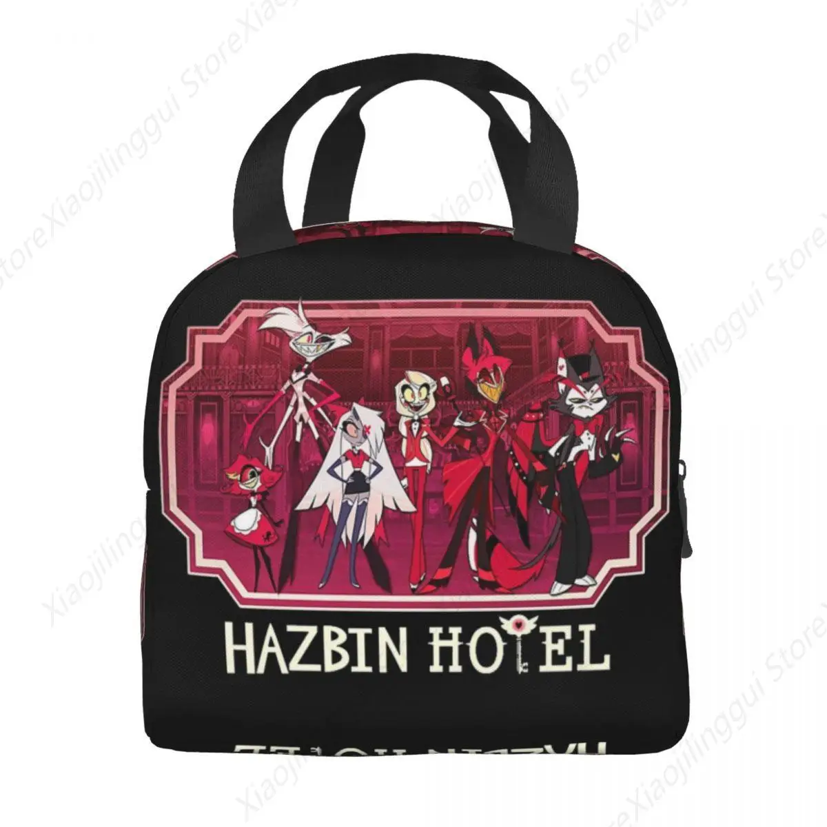 

Hazbin Hotels Adventures Lunch Bags Accessories Portable Insulated Canvas Cooler Bags Vintage Logo Thermal Food Picnic Tote