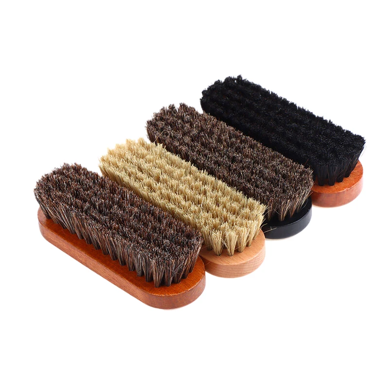 Brosse à chaussures en bois de poils de cheval, brosse à chaussures en cuir, brosse à chaussures en cuir, poignée, détails du tableau Prada, polissage et livres, 1PC