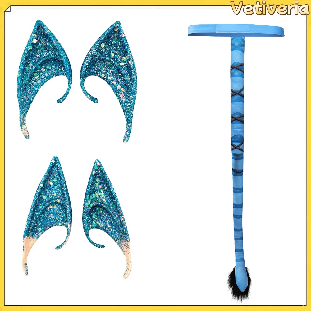Disfraz de Avatar Neytiri Jake Sully de 80 cm, 2 Piezas, Disfraz de Cosplay con Orejas, Accesorios para Halloween y Carnaval