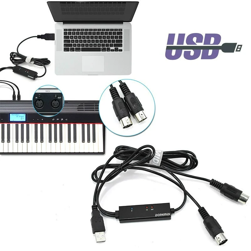 DOREMiDi MIDI To USB Cable USB MIDI Converter With Indicator Light FTP Proceesing Chip MTU-10