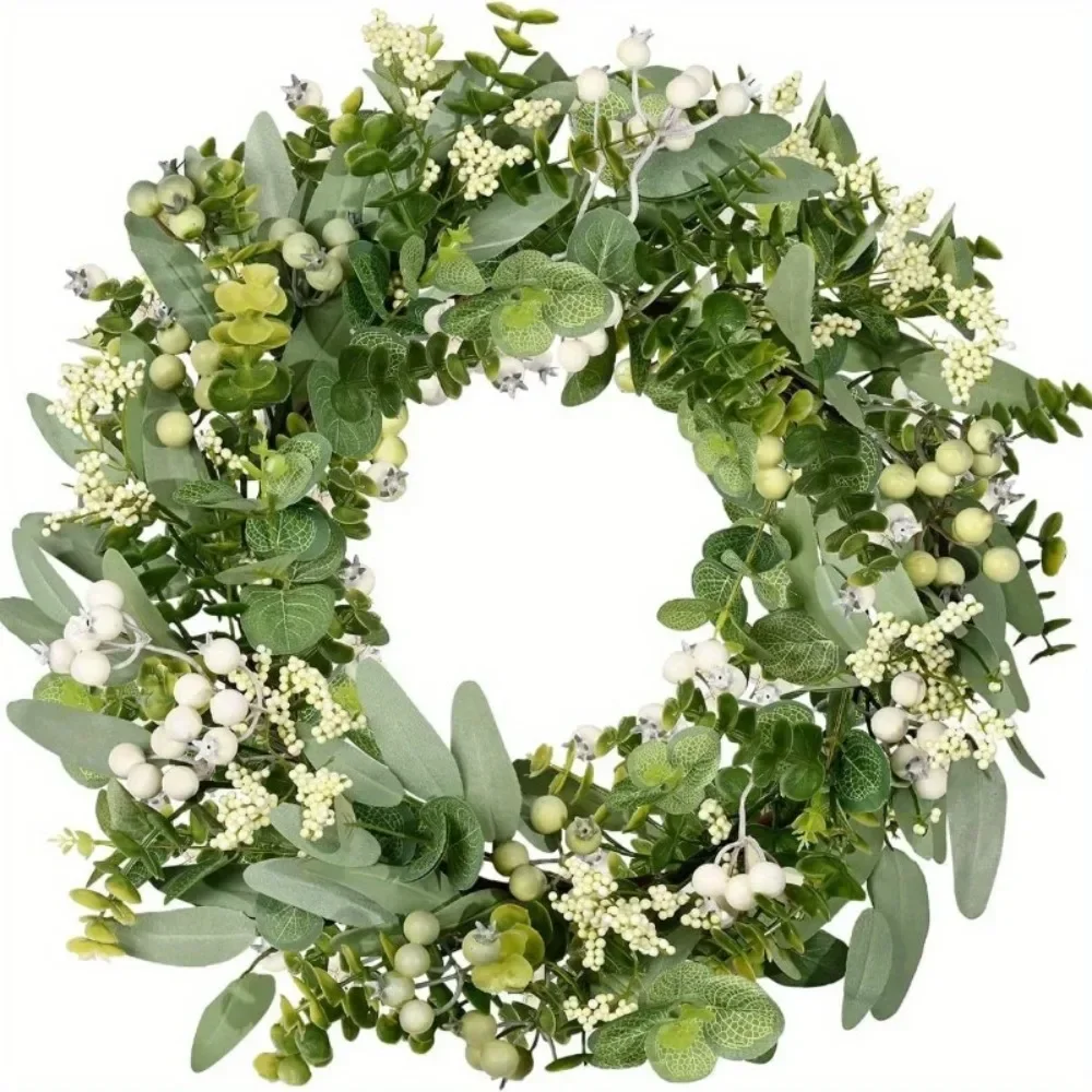 

Spring and Summer Large Rattan Circle Rattan Eucalyptus Simulation Berry Wreath Eucalyptus Door Hanging Easter Home Decorations