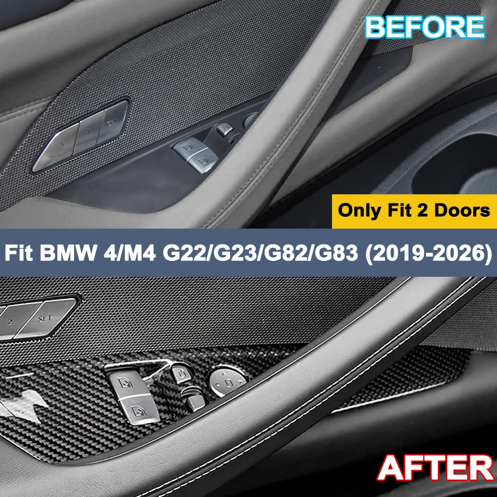 Fit 2019-2026 BMW 4 Series G22 G23 M4 G82 G83 Carbon Fiber Inner Handle Window Switch Panel Stick On Trim Interior Tuning Cover