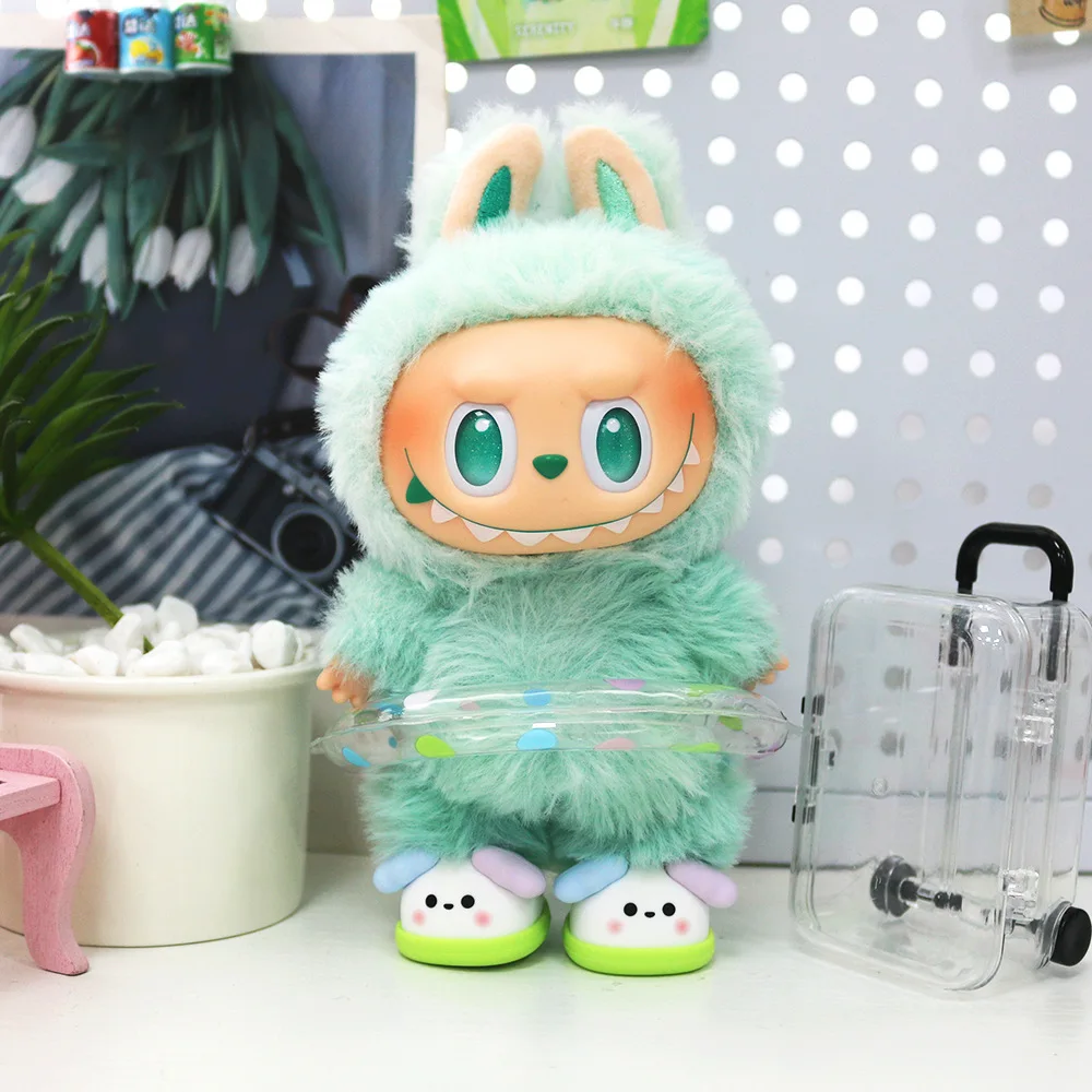 Akcesoria dla Labubu 17 cm, koło do pływania, dekoracja dla lalki, kreskówkowy wzór, kropki, gwiazda, przezroczysta zabawka, koło do pływania, prezent.