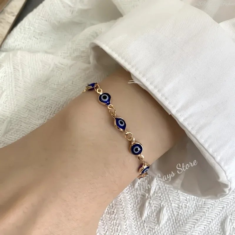 Lucky Turkey Evil Eye Bracelet for Women Men Colorful Red Blue Eye Adjustable Metal Chain Bangles Good Luck Wealth Jewelry Gifts