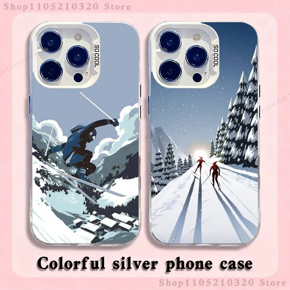 

Sport Cartoon Snowboarding Phone Case For iPhone 17,16,15,14,13,12,11,Pro,Max,Plus,Mini,XS,SE Anti Fall White Matte Hard Bumper