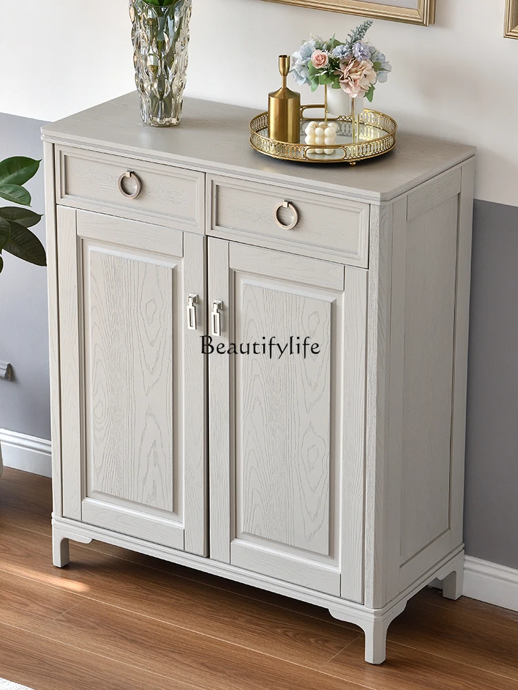 American-Style Modern Light Luxury Solid Wood Shoe Cabinet Storage Solid Wood Double-Leaf Shoes Cabinet