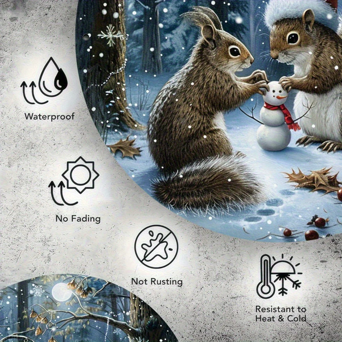 مسطح ثنائي الأبعاد، قطعة واحدة من لافتة الألومنيوم العتيقة - فن جداري لمشهد الشتاء على شكل سنجاب عيد الميلاد، ديكور معدني ريفي مقاس 8 × 8 بوصة للداخلية/الخارجية #6