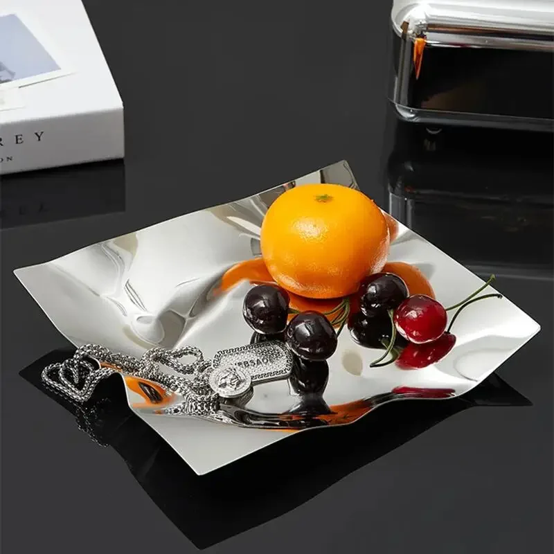 Nordic 304 Stainless Steel Decorative Tray Irregular Jewelry Tray Entrance Key Storage Kitchen Snack Fruit Tray Home Decoration