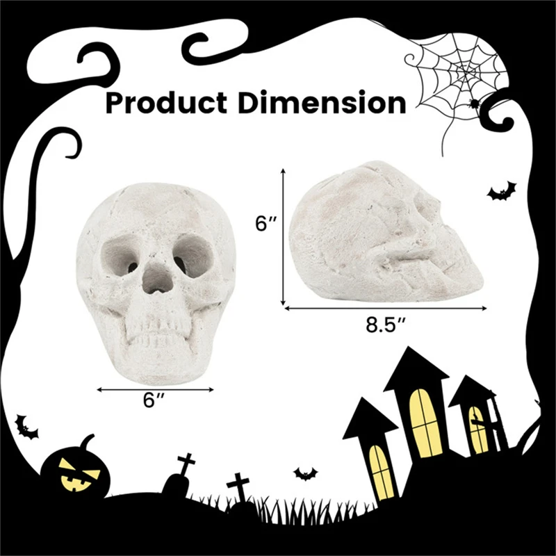 Decoração de caveira de halloween, cerâmica à prova de fogo, imitação de caveira humana, decoração para ambientes internos e externos, decoração de festa de halloween