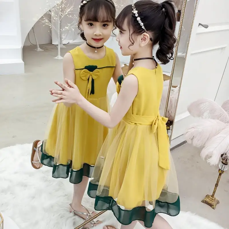 Dress Girl Summer 2024 Party Princess Dresses Fashion 2 6 8 To 12 Years Old Dance Bow Tie for Casual Dresses Kids Lovely Clothes