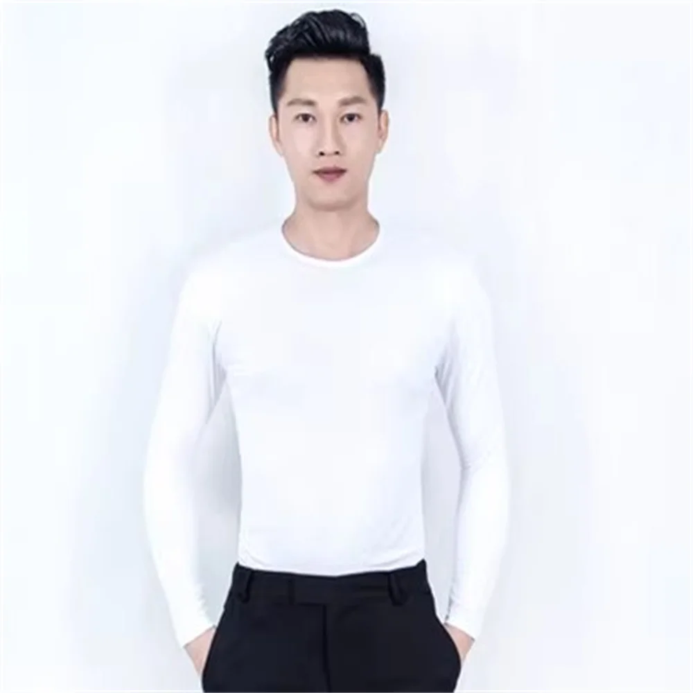 

Мужская рубашка для латинских танцев черного цвета с низким вырезом, топ для упражнений для бальных танцев для мальчиков, дышащая ткань из модала