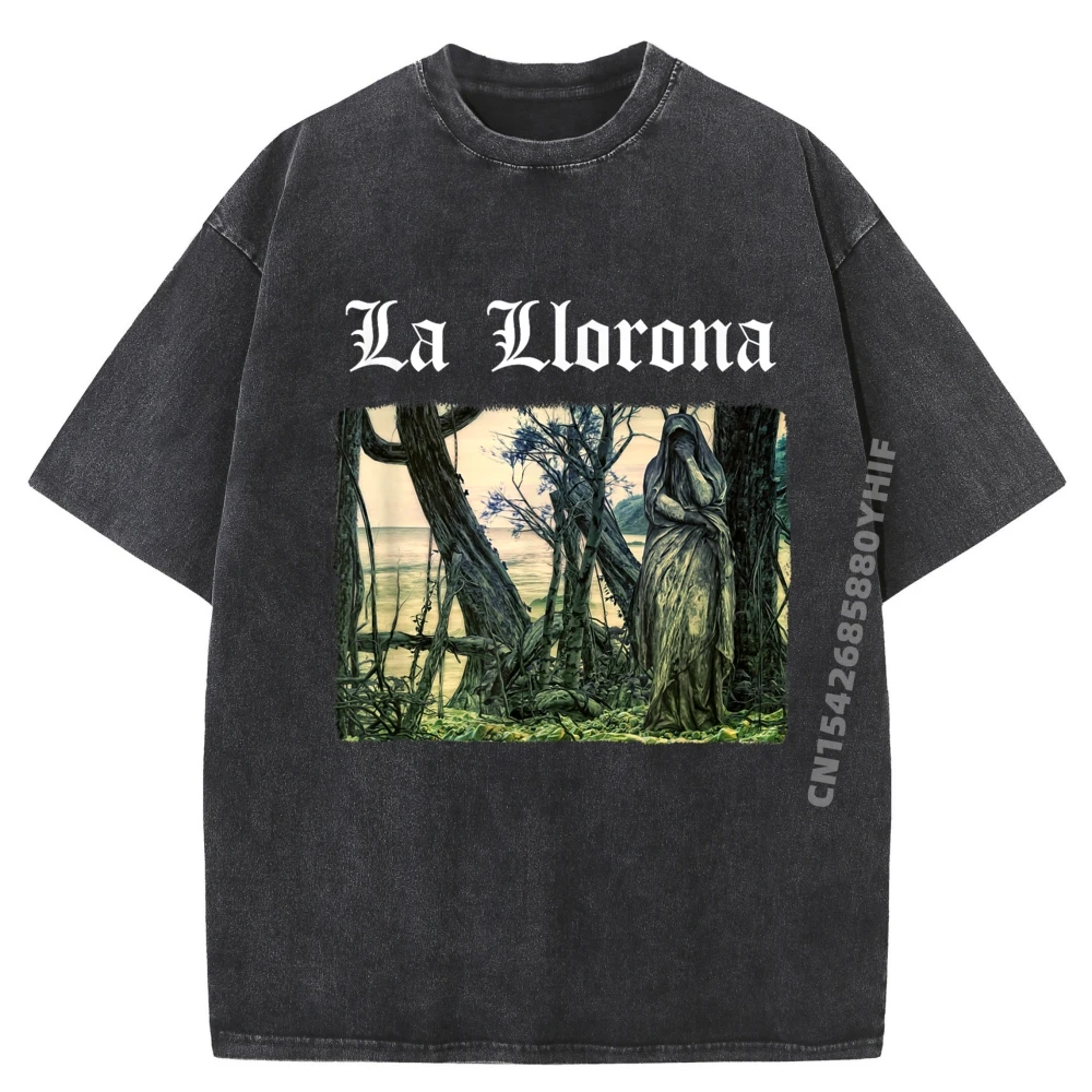 

Классические потертые футболки La Llorona Folk Legend, латина, готическая модная футболка, мужские футболки с группой, винтажная стираная футболка для мужчин