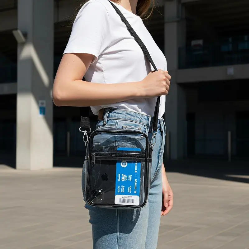 Lightweight Clear PVC Zipper Shoulder Bag Stadium Approved Concert Travel Daily Event Carry Handbag