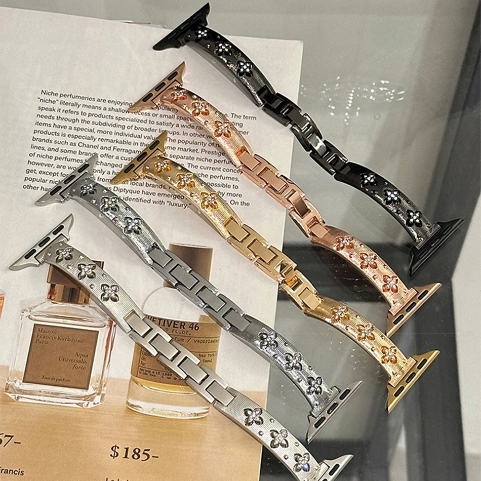 Luxury Hollow Strap For Apple Watch Band 46 38 41 40 44 42 45 49 mm Metal Bracelet iWatch Series 10 9 8 7 6 5 SE Ultra 2 Jewelry