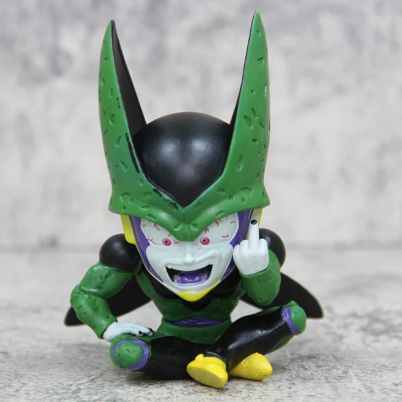 12cm Anime Dragon Ball Cute Action Figure Cell Sitting Posture Erect Middle Finger Pvc Model Doll Collection Statue Ornament Toy