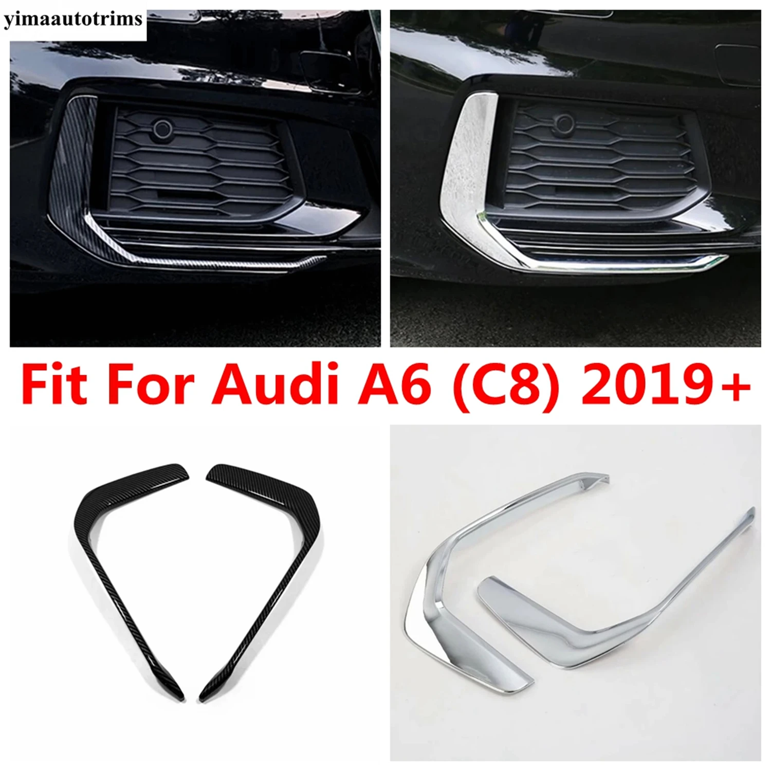 

For Audi A6 C8 2019 - 2023 Accessories Car Front Fog Lights Lamps Eyelid Eyebrow Strip Decoration Cover Trim ABS Chrome Exterior