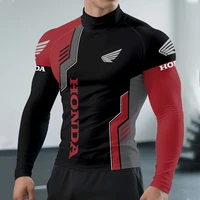 Camiseta de manga larga con cuello medio alto para hombre Honda Outdoor Sports, color rojo y gris, para carreras de motos, moderna, transpirable