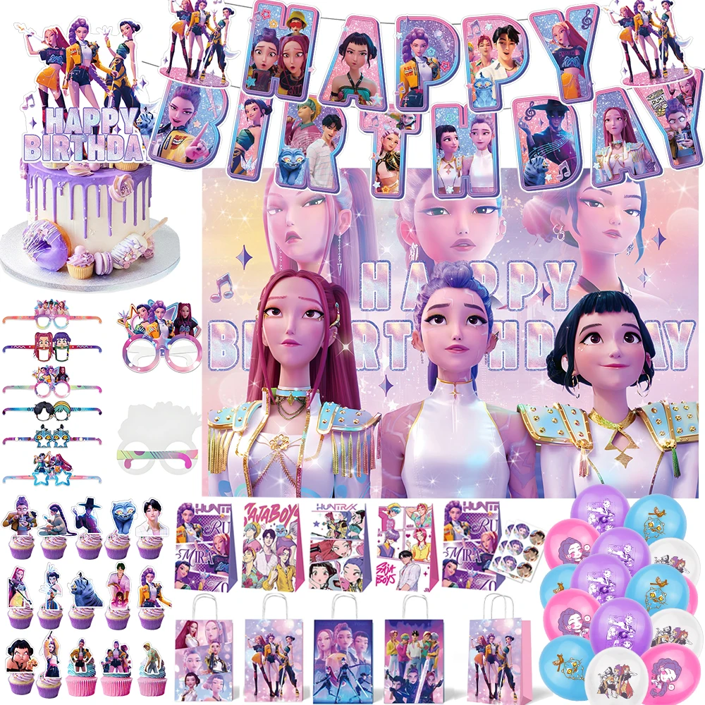 Kpop Demon-Hunting Girl Party Decoration Items, Anime DIY Stickers, Candy Bags, Handbags, Party Supplies for Halloween Birthday