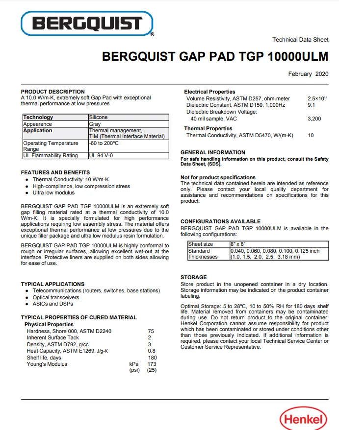 BERGQUIST GAP PAD TGP 10000ULM