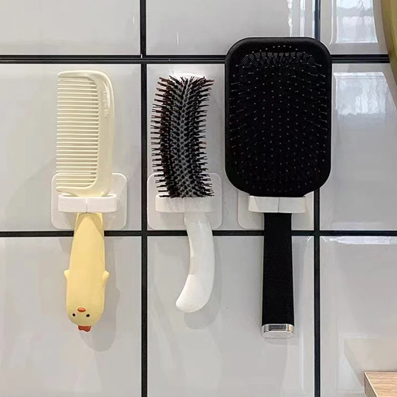 2Pcs Circular Hook Hair Comb Brush Storage Rack Punch-free Wall Mounted Organizer Bathroom Accessories Storage Cabinet Rack