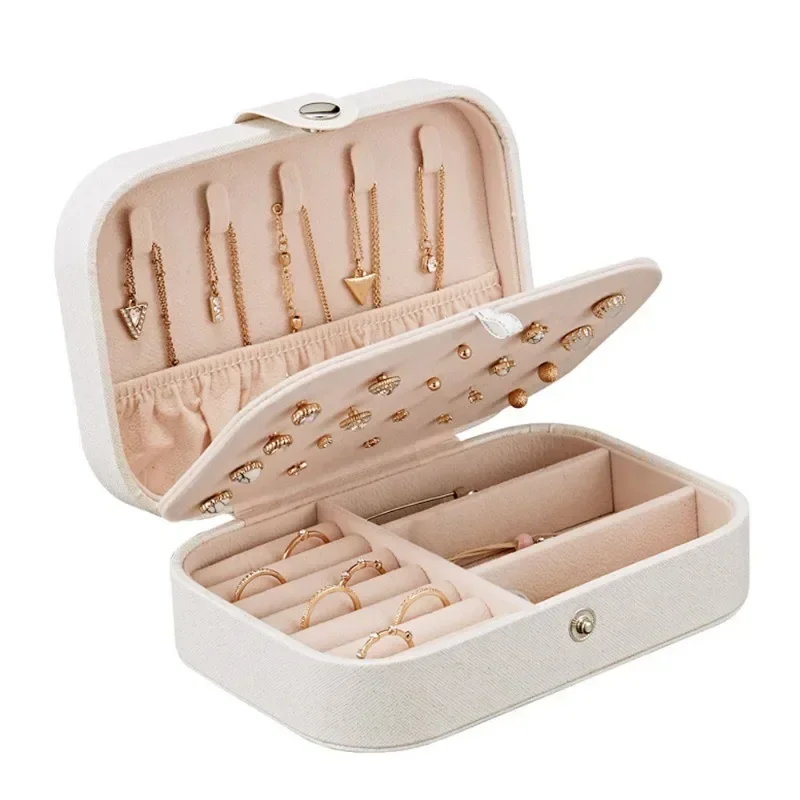 

Portable Jewelry Box Jewelry Organizer Display Travel Jewelry Case Boxes Button Leather Storage Zipper Jewelers