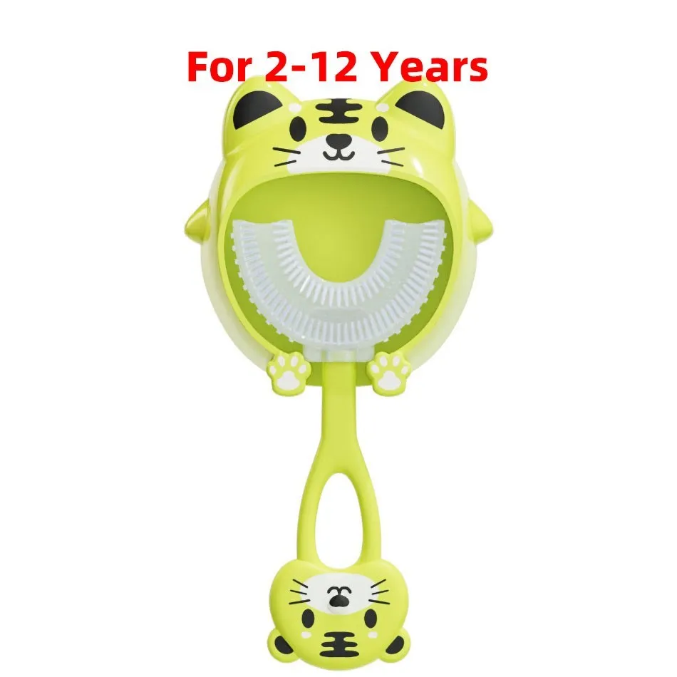 Girl Boy 360 U Shaped Convenient Training Toothbrush Baby Tooth Brush Children Soft Frog Tiger Toothbrush Holder Kids 2-12 Years