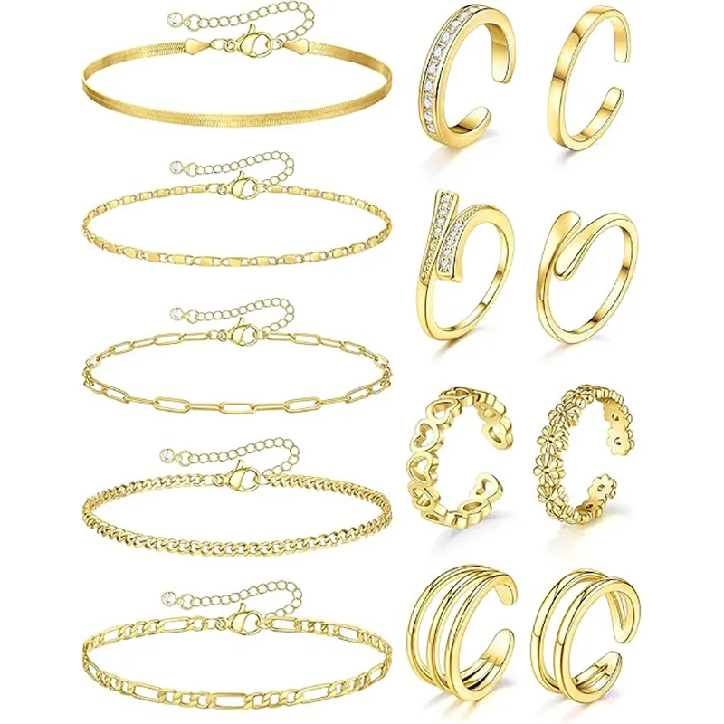 Foot chain Foot ring Personalized new combination Fashion versatile 13 set Paper clip Cuban chain
