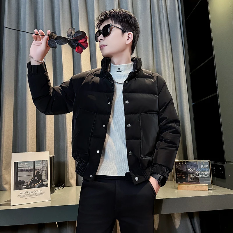 

Men's ort Thiened Cotton Jaet Stand Collar Winter Warm Fitting Korean Sle Small Size XS Youth Casual Polyester Fiber