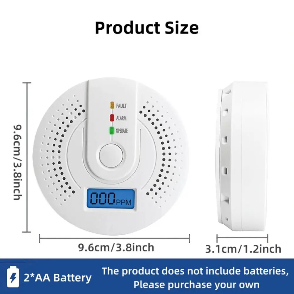 Independent LED Digital Display Carbon Monoxide Detector Depot Test Sound CO Gas Monitor White Light Warning CO Sensor Home