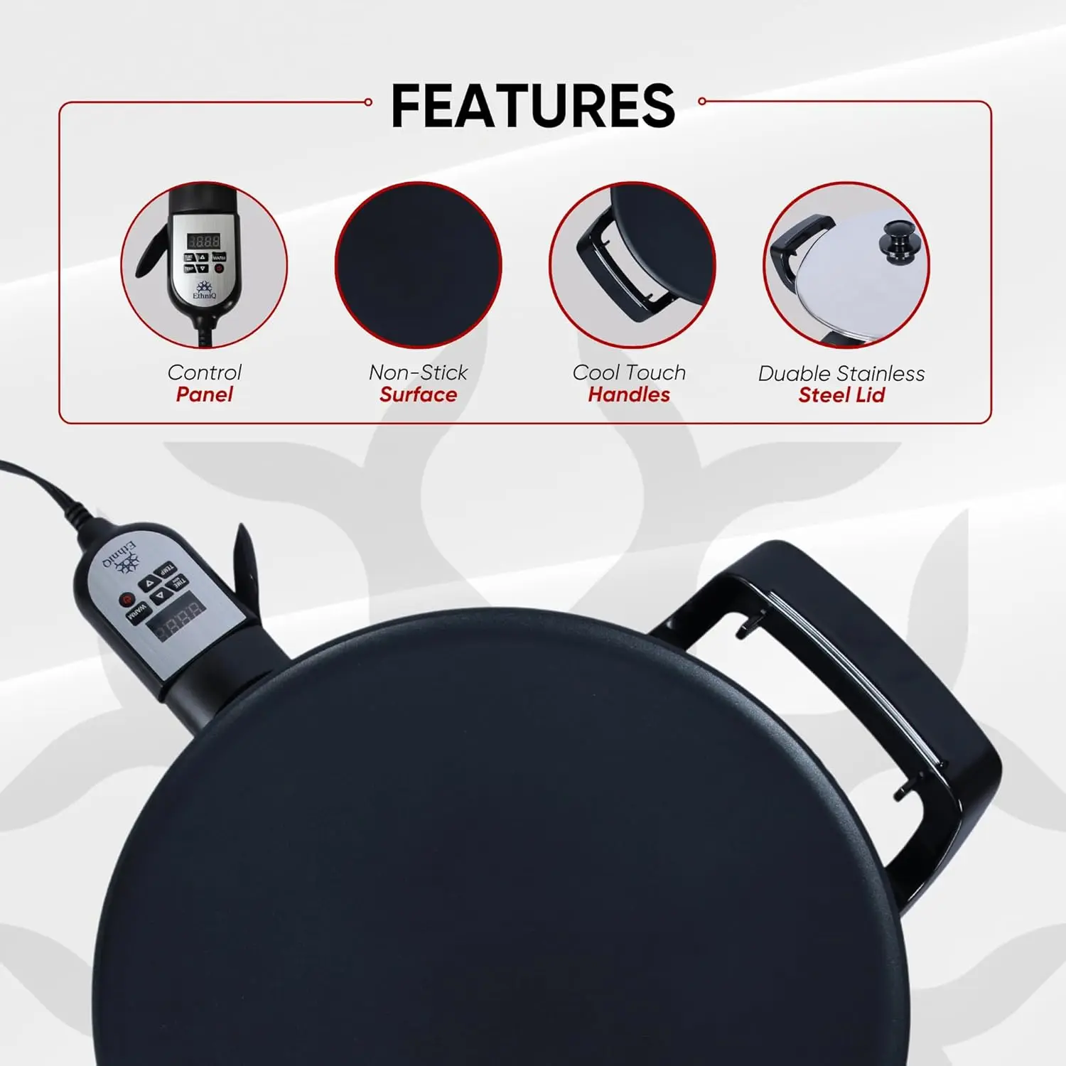 Ethiopian Injera, Somalian Anjero, Crepe, Lefse, Mogogo, Mitad, Pancake Teff Maker - Adjustable Digital Heat Control - Non-Stack