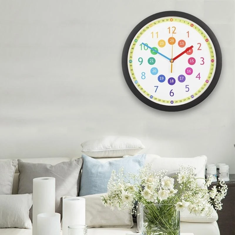 090B Children Silent Wall Clock for Kids Room Classroom Telling Time Teaching Clock