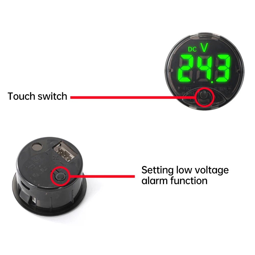 Car Touch Voltmeter DC 0-120V LED Digital Display Round Three Wire Panel Voltage Meter Red/Green/Blue/White