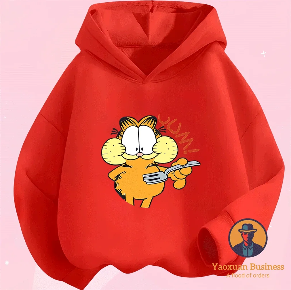 Garfield Autumn Winter Fashion Cute Cartoon Print Cotton Hoodie Kids Teens 2-14Y Hot Sale