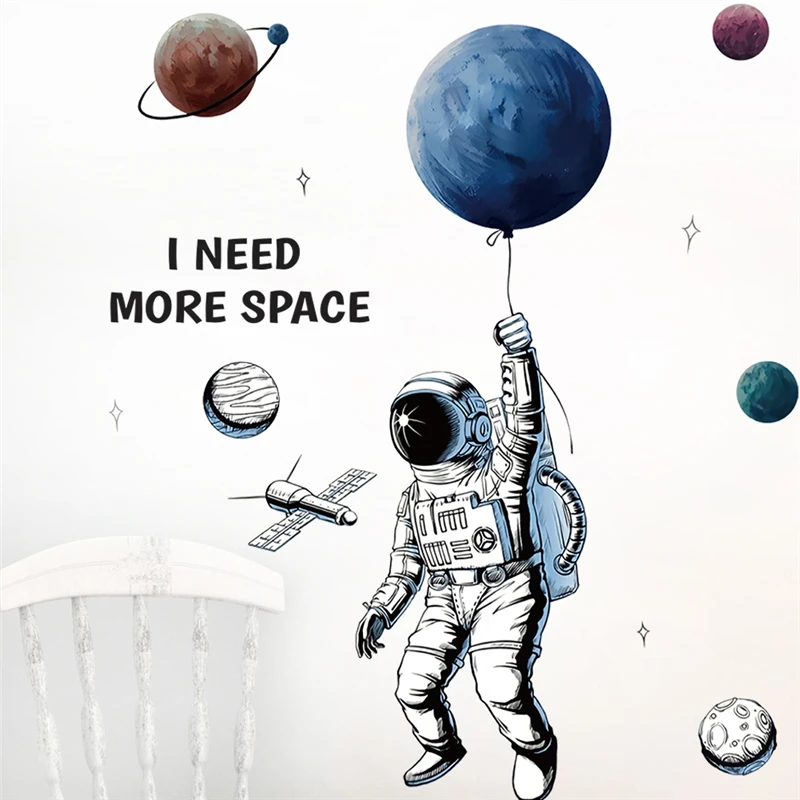 Creative Astronaut Planet Balloon Wall Stickers For Kids Bedroom Home Decoration Space Mural Art Nursery Decals Boy's Posters