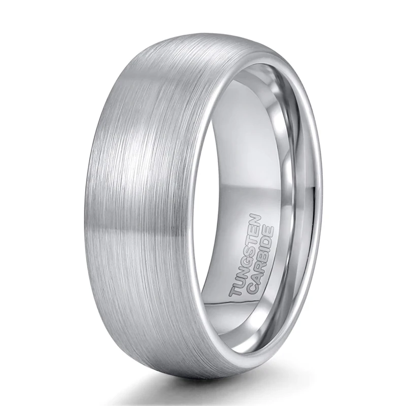Tigrade 6mm 8mm Wolframkarbid Herrenring Silberfarben Gebürsteter Unisex Ehering Schmuckring Gewölbter Verlobungsring – Detail 4