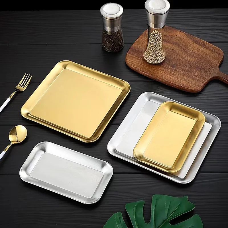 【R】Luxuriöses quadratisches Serviertablett aus Edelstahl, Kaffeetablett, Desserttablett – Elegante Servierplatten für Cafés, Restaurants, Badezimmertablett