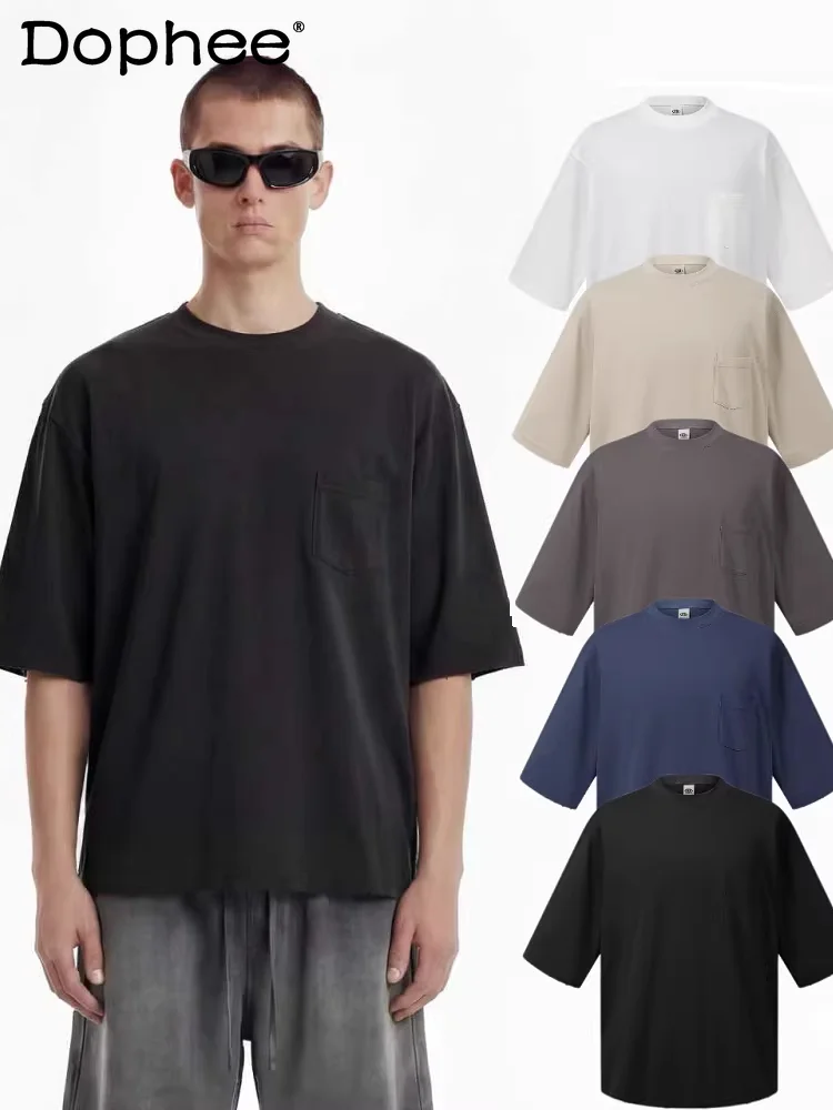 

American Ins Retro Solid Color Round Neck Men's Short Sleeve Fashion Trend Comfortable Versatile Bottoming Shirt T-shirt