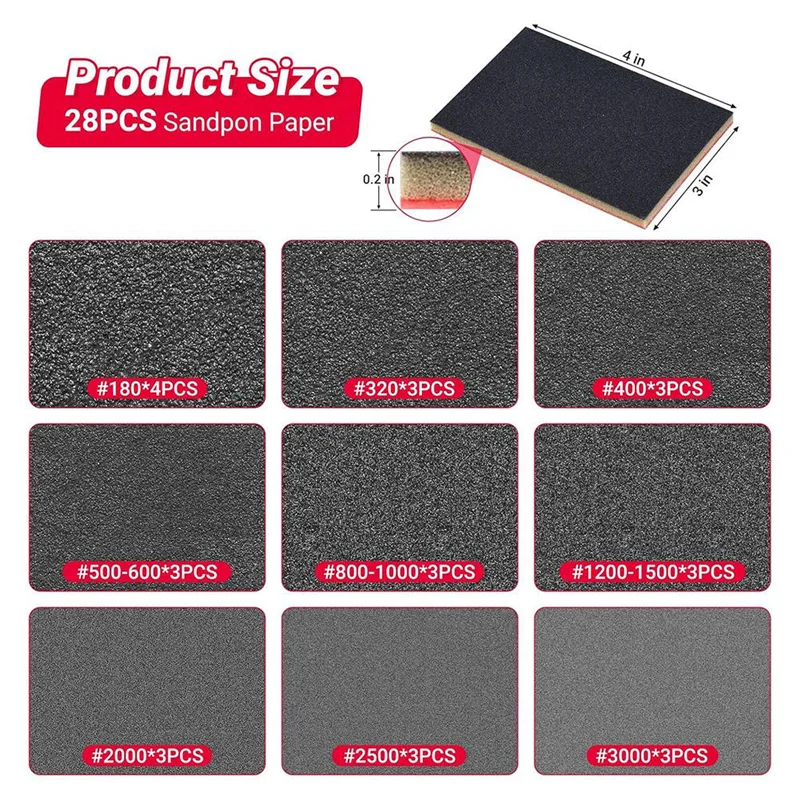 

Свежие ультратонкие шлифовальные подушечки, 28 шт., губка для влажной и сухой наждачной бумаги, шлифовальный блок из мягкой пены, зернистость 180-3000